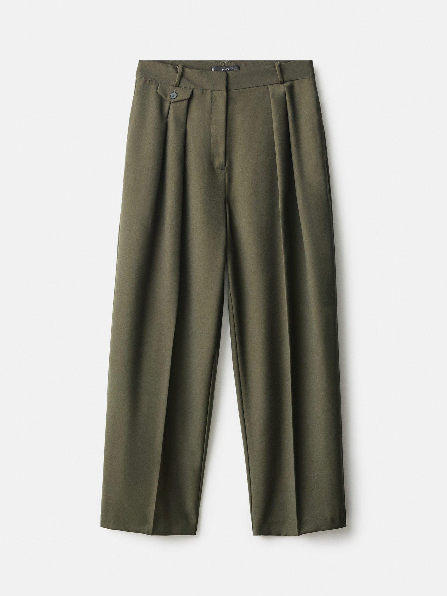 Product image 3 of 7, which shows Mango Nasa Button Detail Pleat Trousers, Khaki, 10