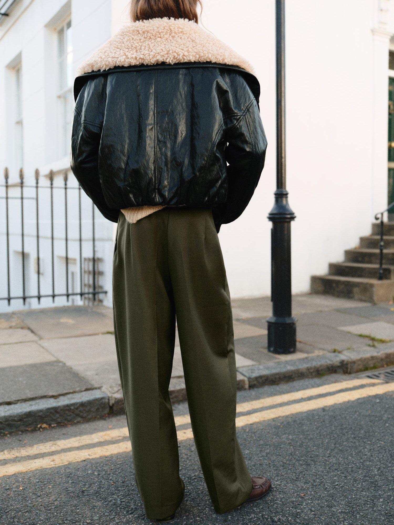 Product image 4 of 7, which shows Mango Nasa Button Detail Pleat Trousers, Khaki, 10