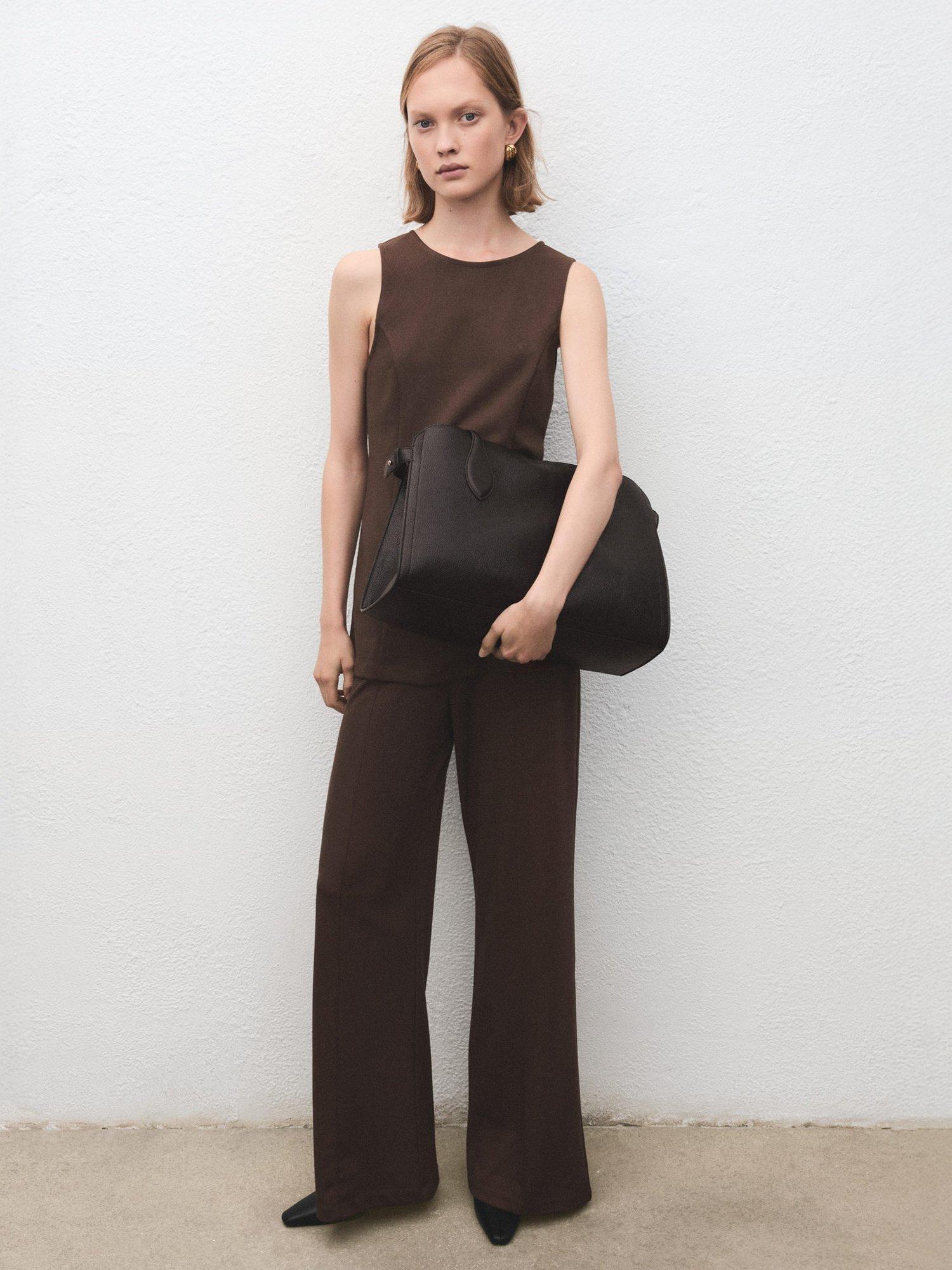 Product image 1 of 8, which shows Mango Isuri Wide Leg Trousers, Medium Brown, S