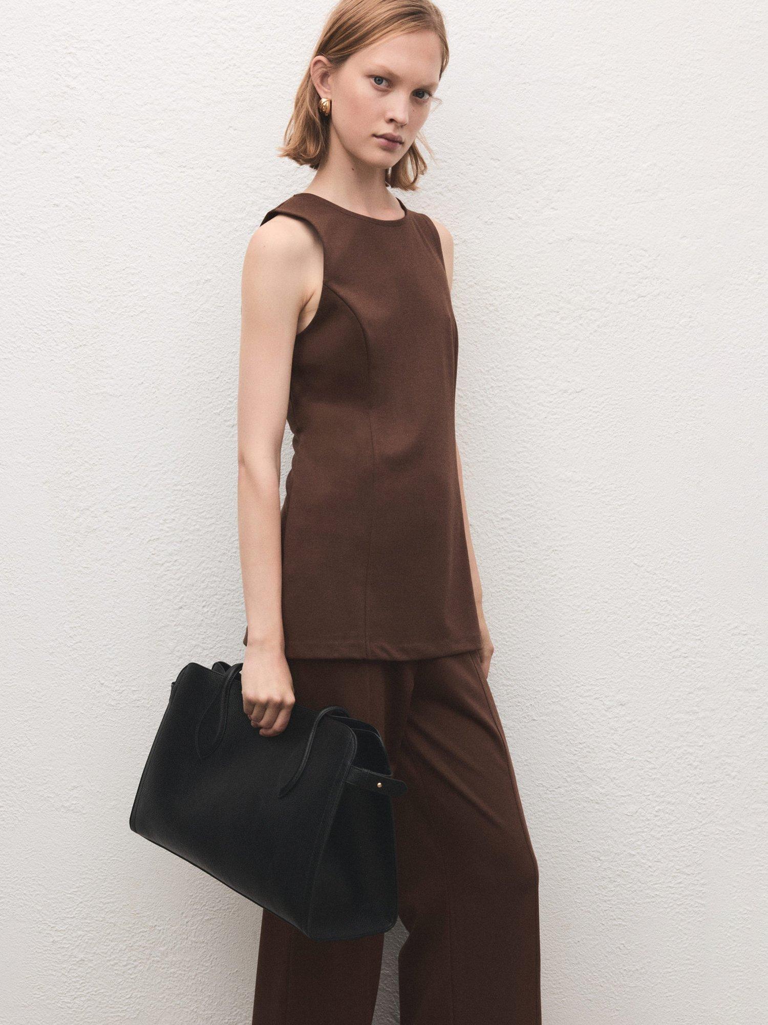 Product image 2 of 8, which shows Mango Isuri Wide Leg Trousers, Medium Brown, S
