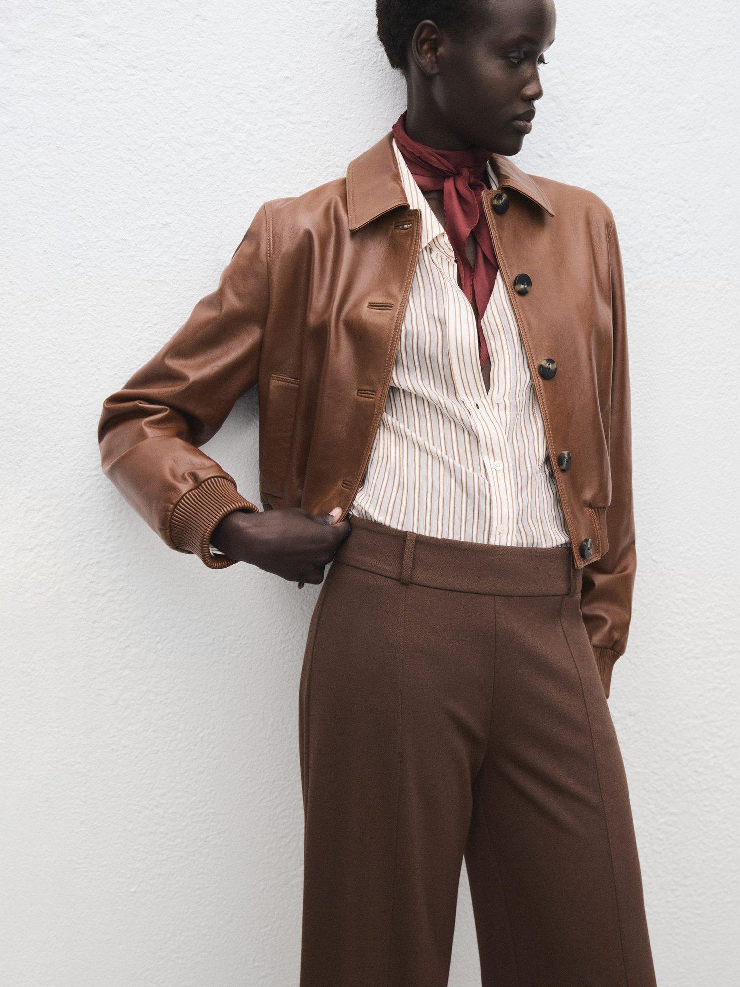 Product image 6 of 8, which shows Mango Isuri Wide Leg Trousers, Medium Brown, S