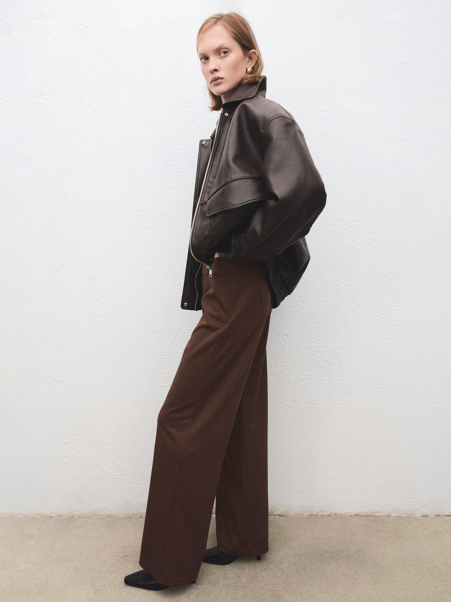 Product image 7 of 8, which shows Mango Isuri Wide Leg Trousers, Medium Brown, S