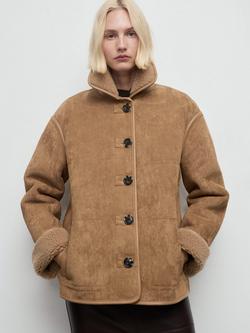 Mango Dune Faux Shearling Suede Effect Coat, Brown, Brown