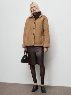 Mango Dune Faux Shearling Suede Effect Coat, Brown - view 2, Brown