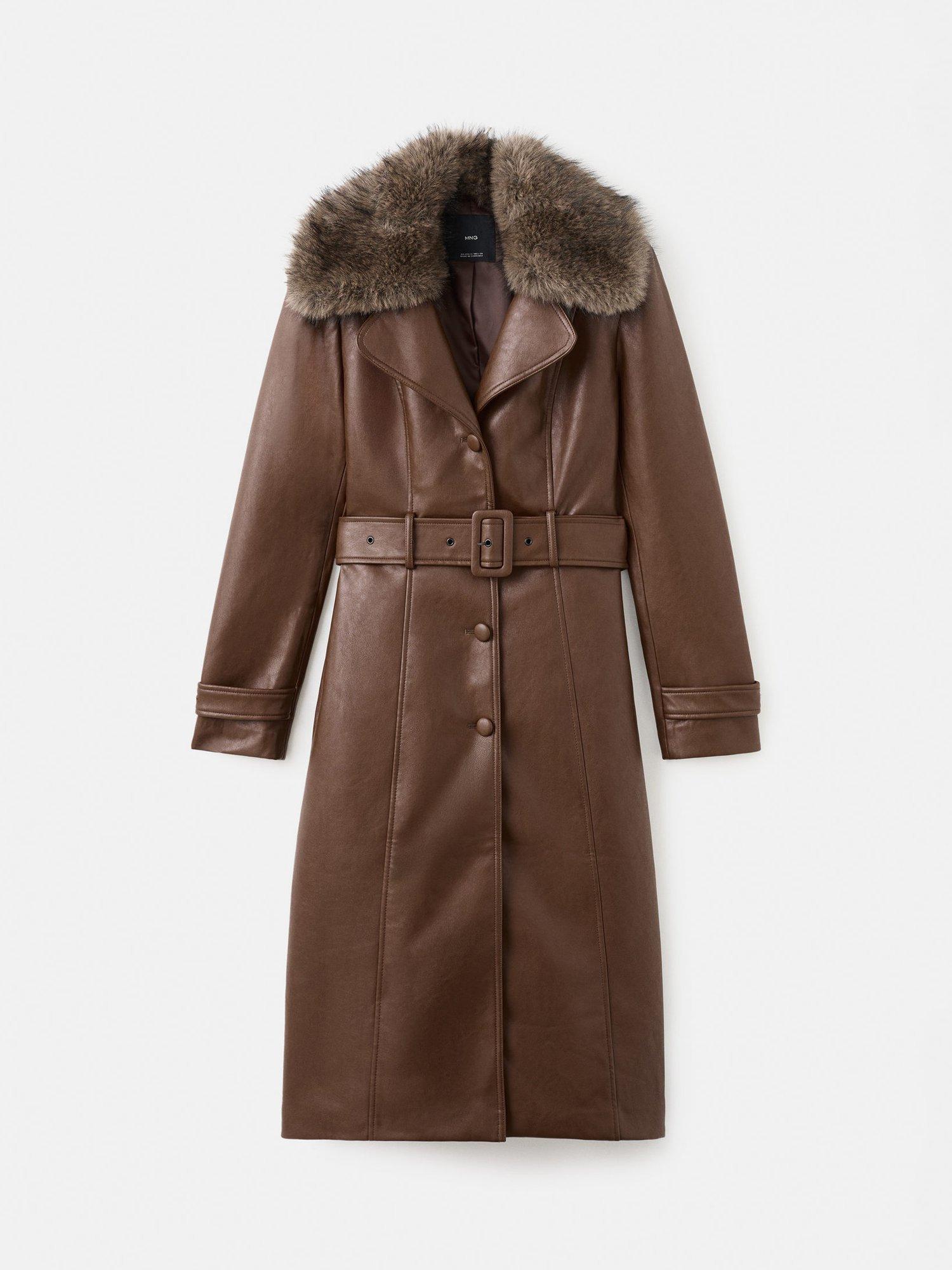 Product image 3 of 9, which shows Mango Fernanda Faux Leather Coat, Brown, 4XL