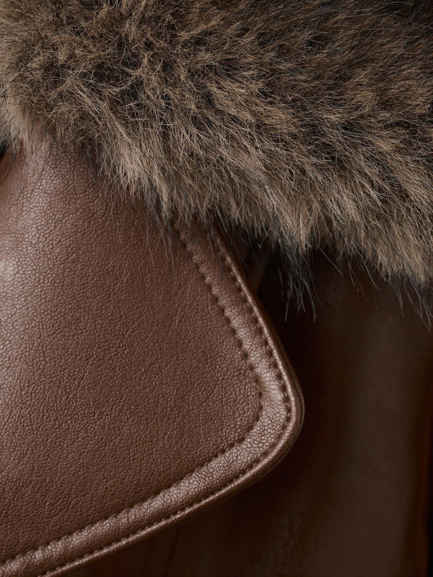 Product image 5 of 9, which shows Mango Fernanda Faux Leather Coat, Brown, 4XL