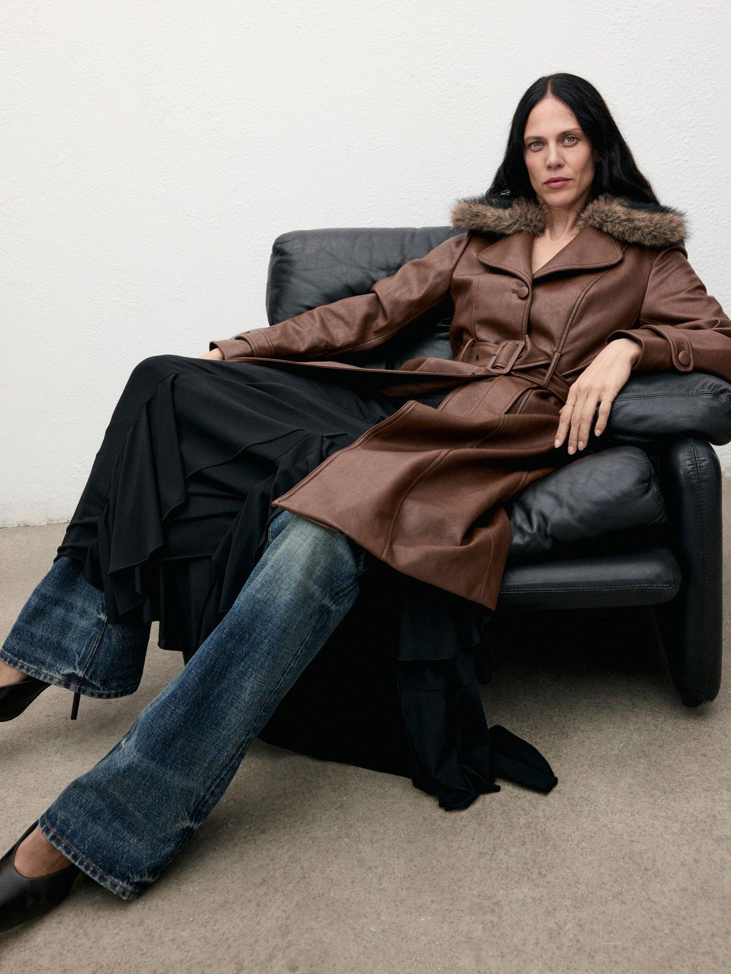 Product image 7 of 9, which shows Mango Fernanda Faux Leather Coat, Brown, 4XL