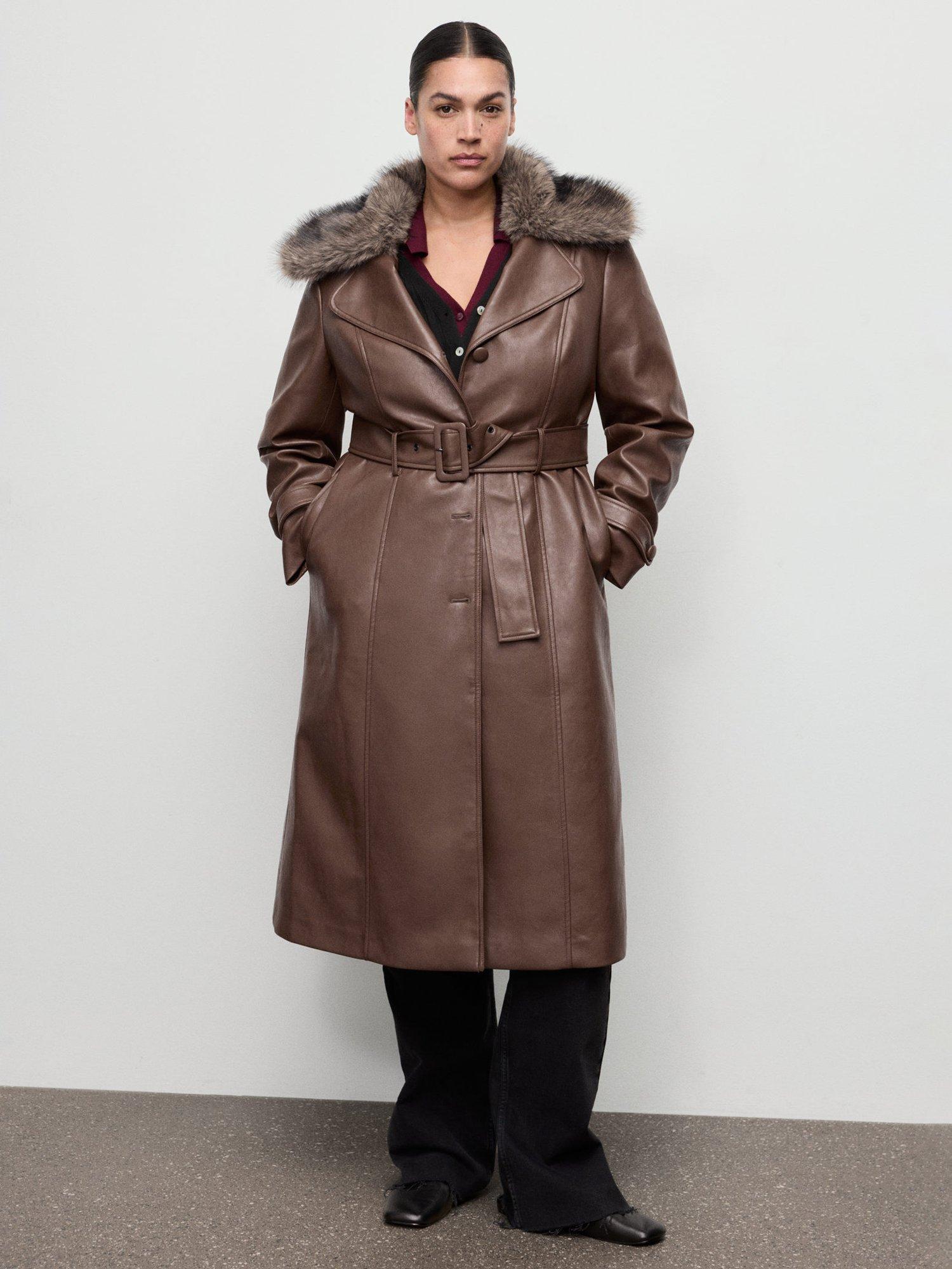 Product image 8 of 9, which shows Mango Fernanda Faux Leather Coat, Brown, 4XL