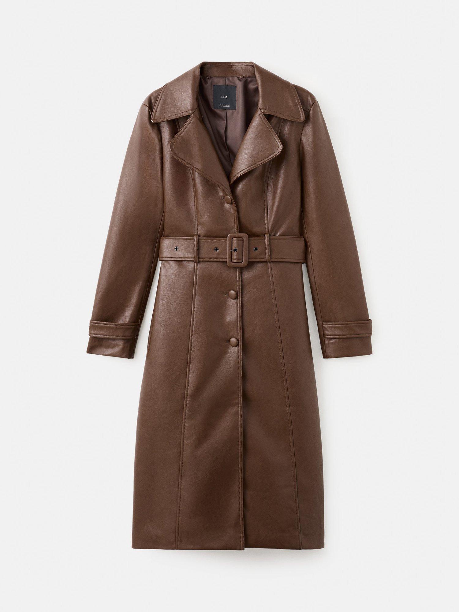 Product image 9 of 9, which shows Mango Fernanda Faux Leather Coat, Brown, 4XL