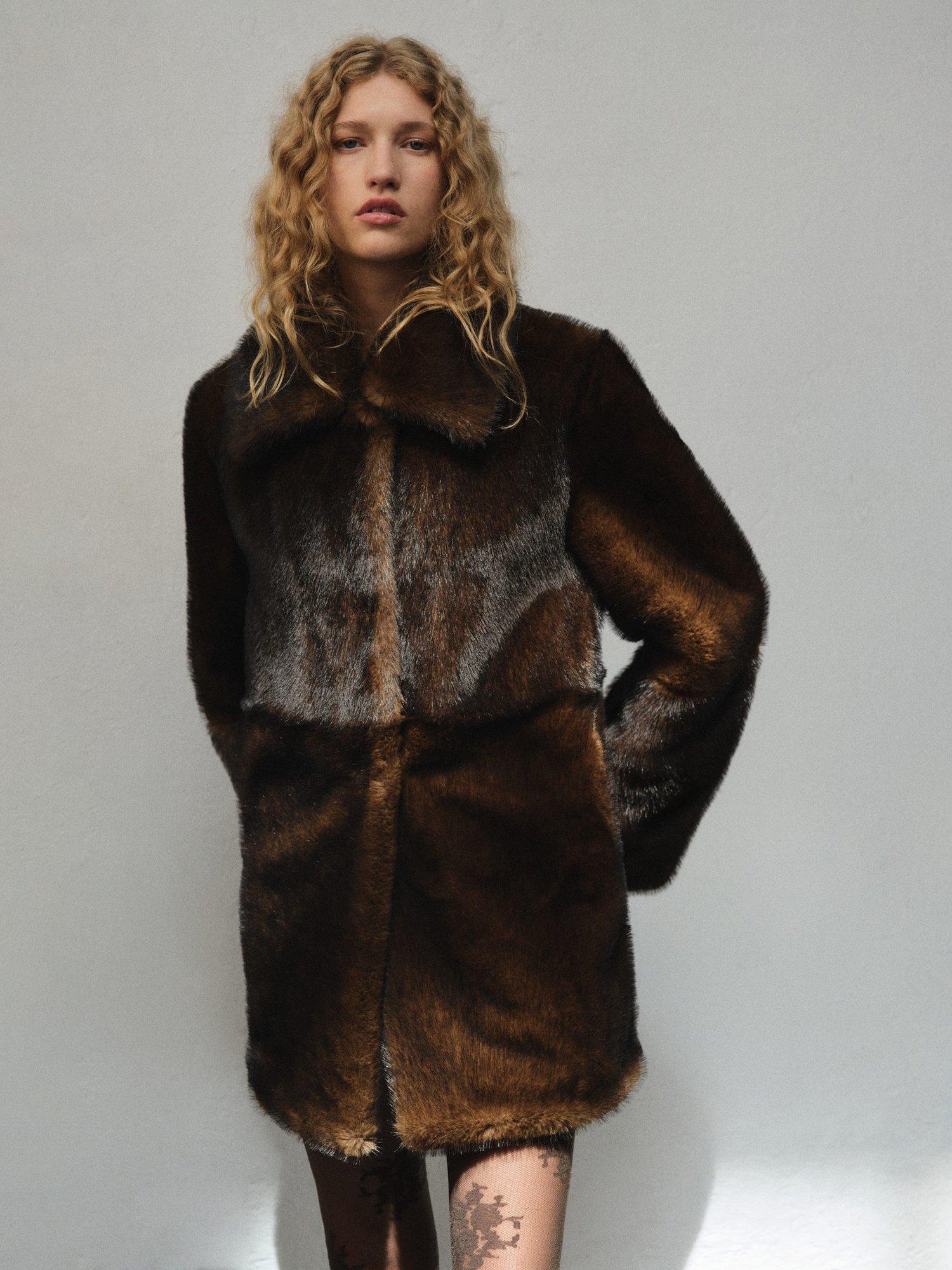 Mango Million Faux Fur Coat, Brown
