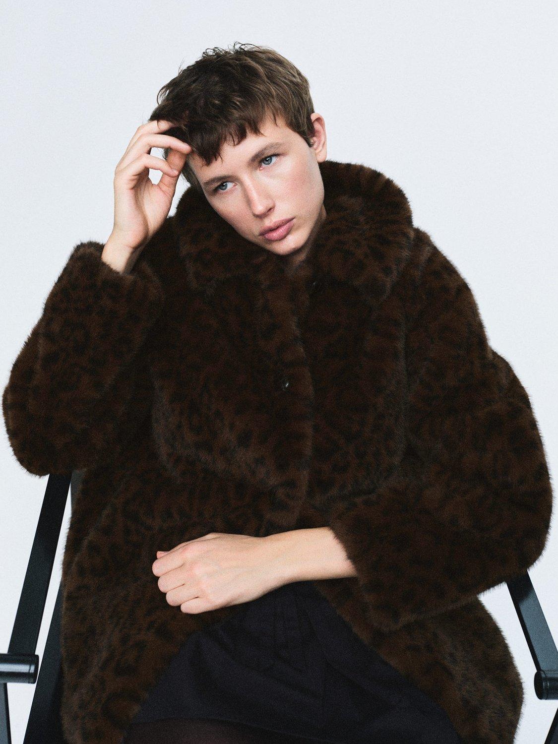 Product image 1 of 7, which shows Mango Zurich Leopard Print Faux Fur Coat, Brown, XS