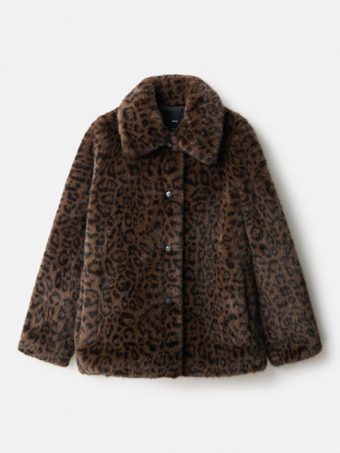 Product image 3 of 7, which shows Mango Zurich Leopard Print Faux Fur Coat, Brown, XS