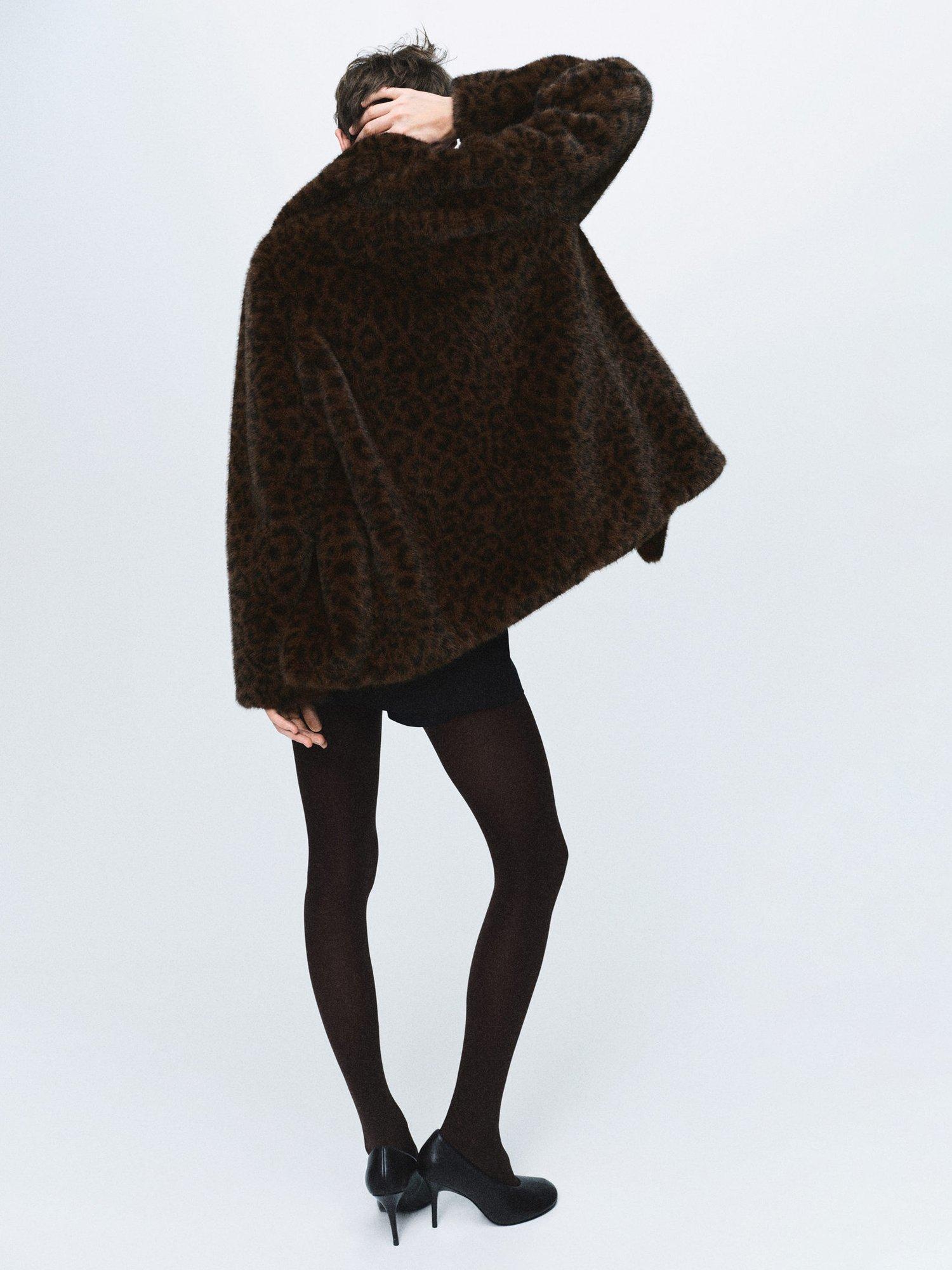 Product image 4 of 7, which shows Mango Zurich Leopard Print Faux Fur Coat, Brown, XS