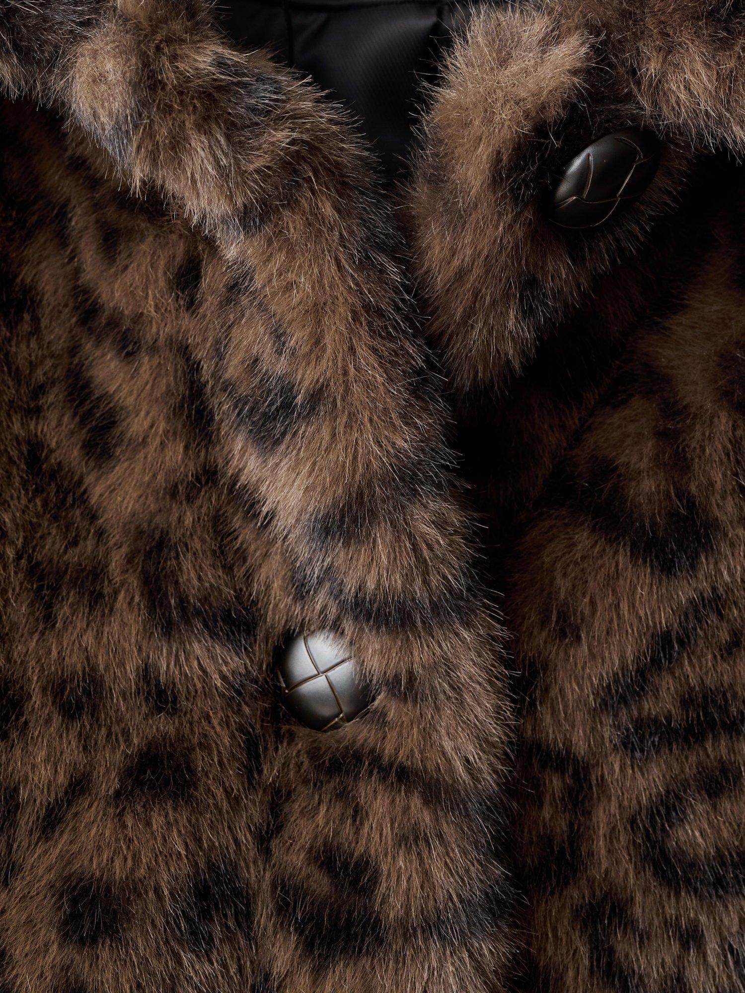 Product image 7 of 7, which shows Mango Zurich Leopard Print Faux Fur Coat, Brown, XS
