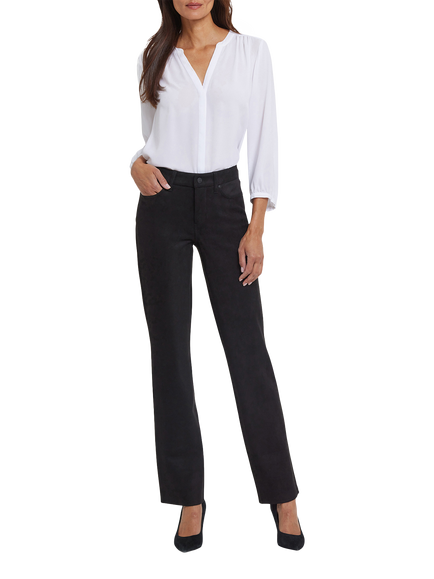 NYDJ Marilyn Straight Faux Suede Jeans, Black