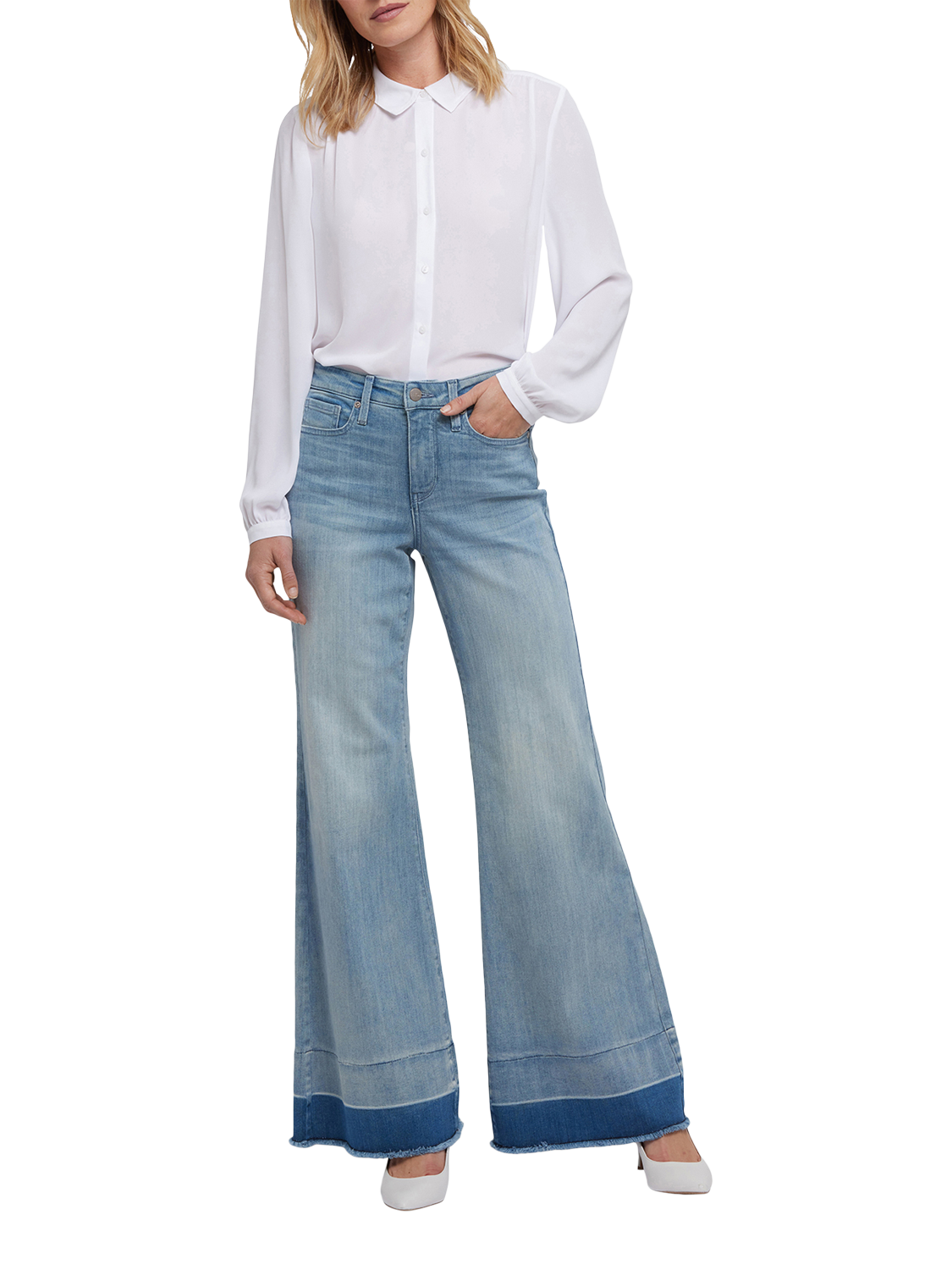 NYDJ Mia High Rise Shadow Hem Flared Palazzo Jeans