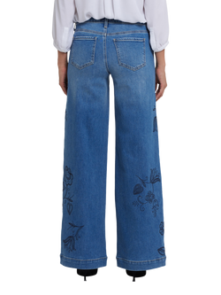NYDJ Teresa Embroidered Floral Wide Leg Jeans, Water Canyon - view 2, Water Canyon