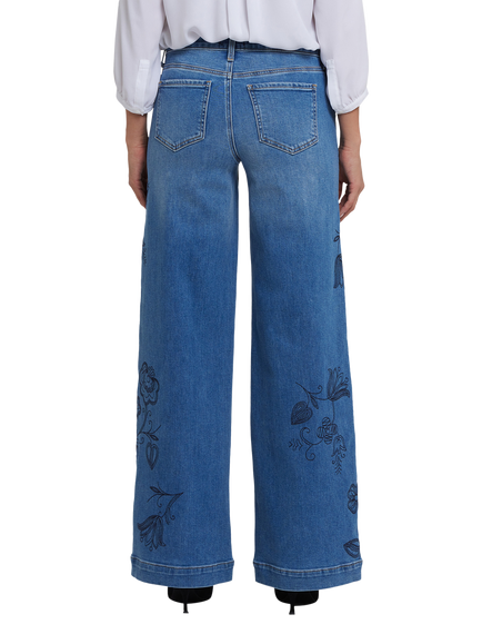 NYDJ Teresa Embroidered Floral Wide Leg Jeans, Water Canyon - view 2, Water Canyon