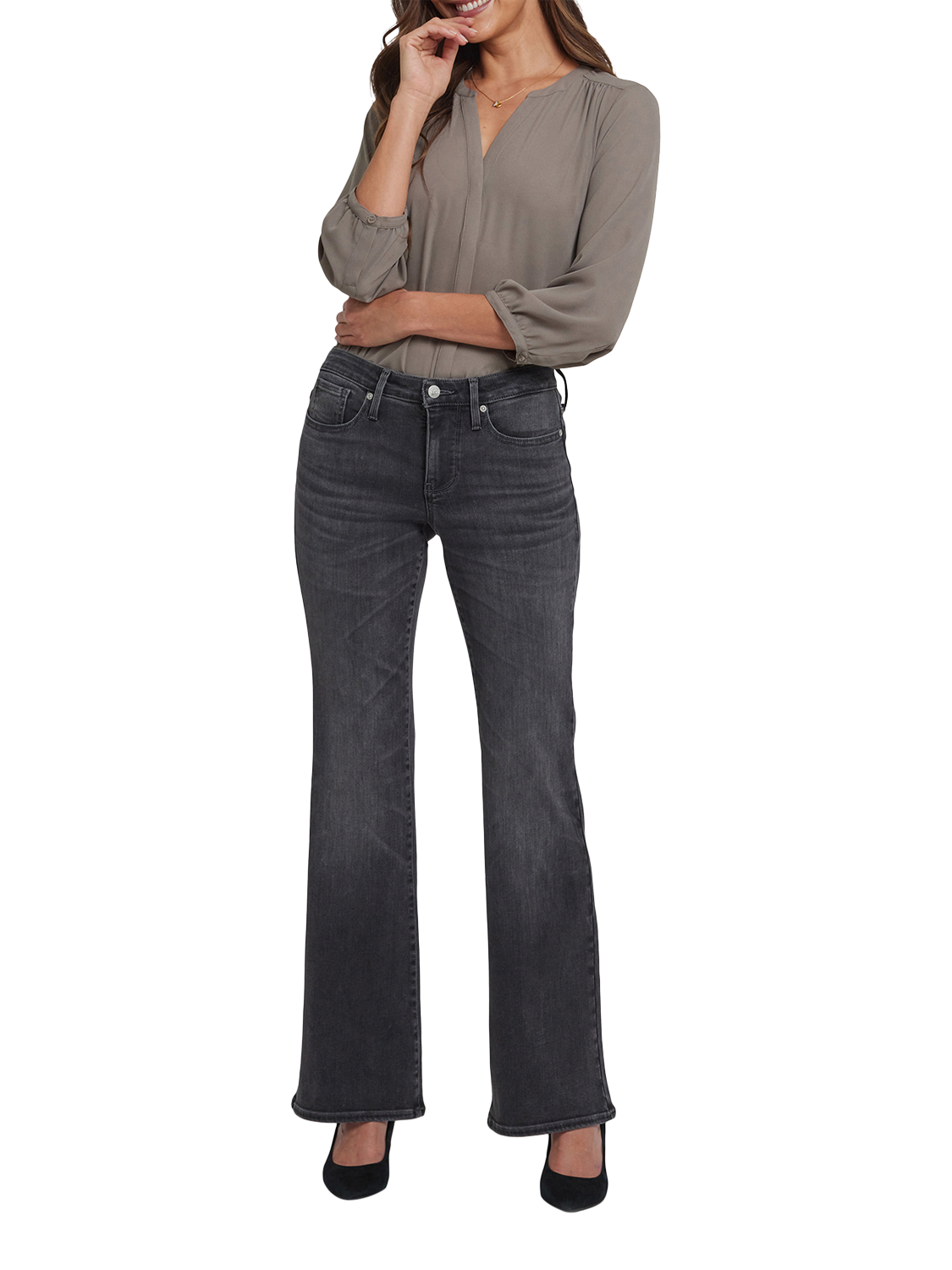 Product image 1 of 5, which shows NYDJ Ava Strecth Cotton Blend Flared Denim Jeans, Gloomy Marais, 4