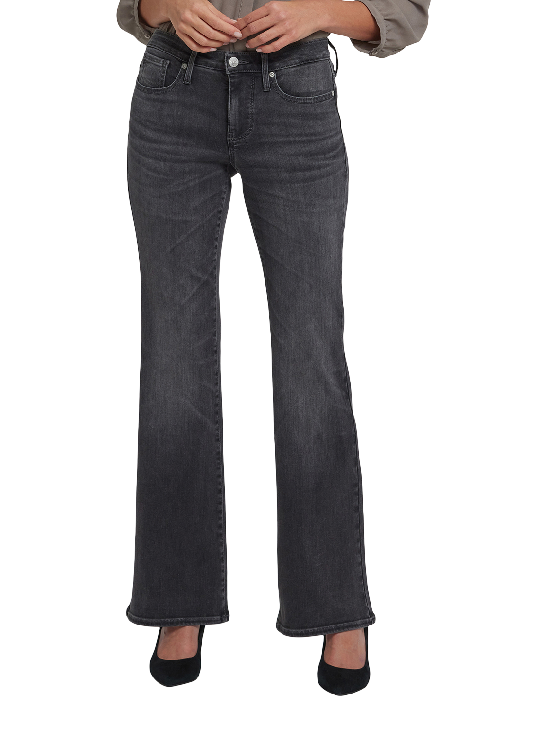 Product image 4 of 5, which shows NYDJ Ava Strecth Cotton Blend Flared Denim Jeans, Gloomy Marais, 4