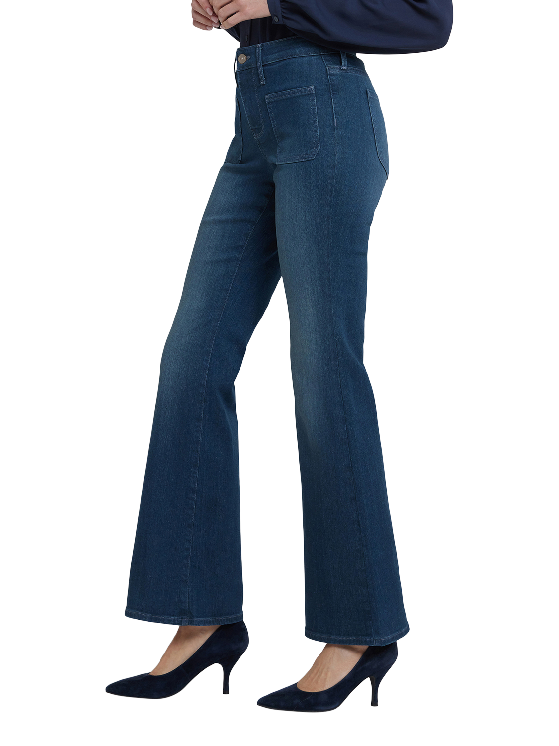 Product image 3 of 5, which shows NYDJ Ava Patch Pockets Flared Jeans, Hugo Rain, 4