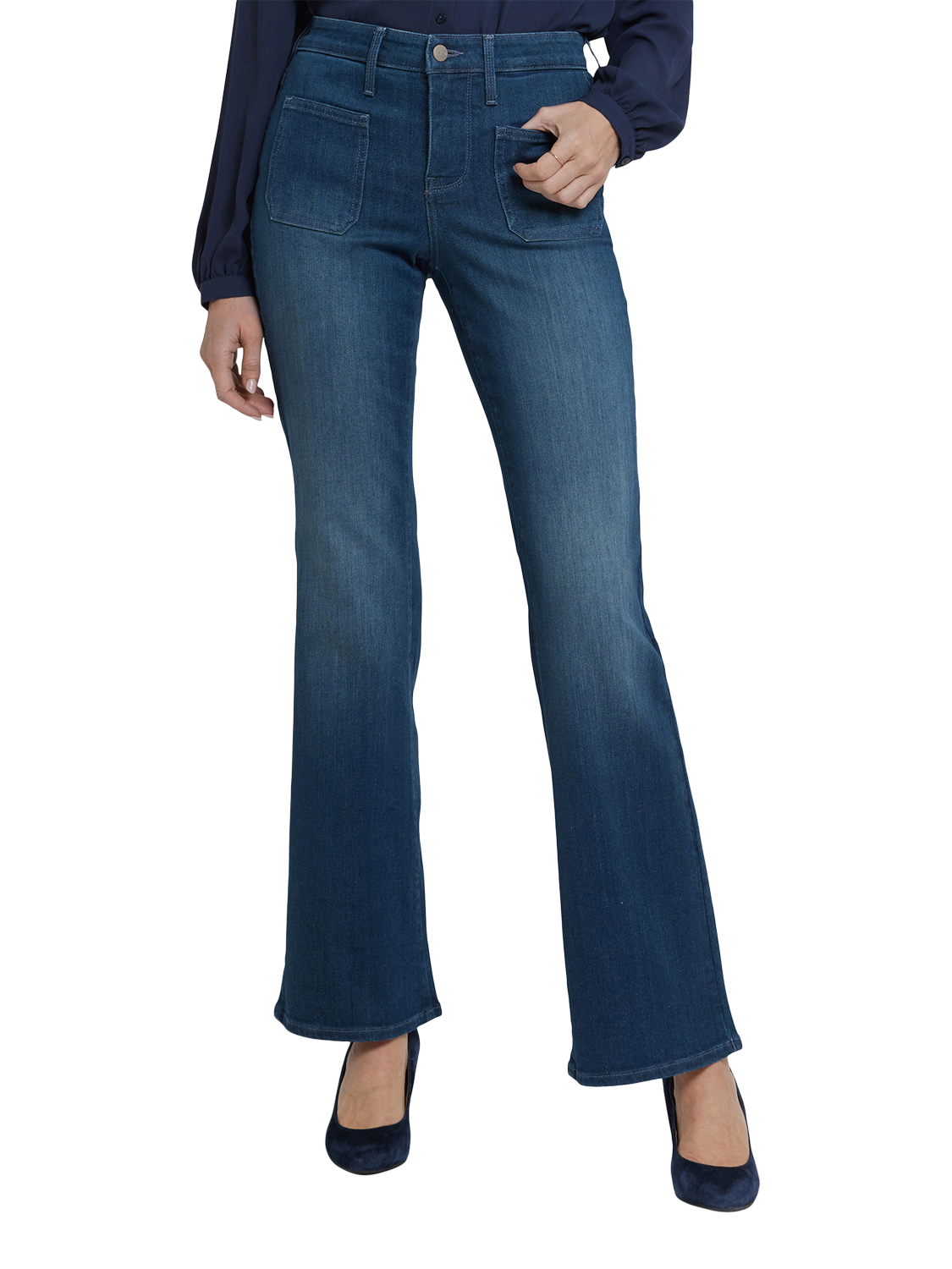 Product image 4 of 5, which shows NYDJ Ava Patch Pockets Flared Jeans, Hugo Rain, 4