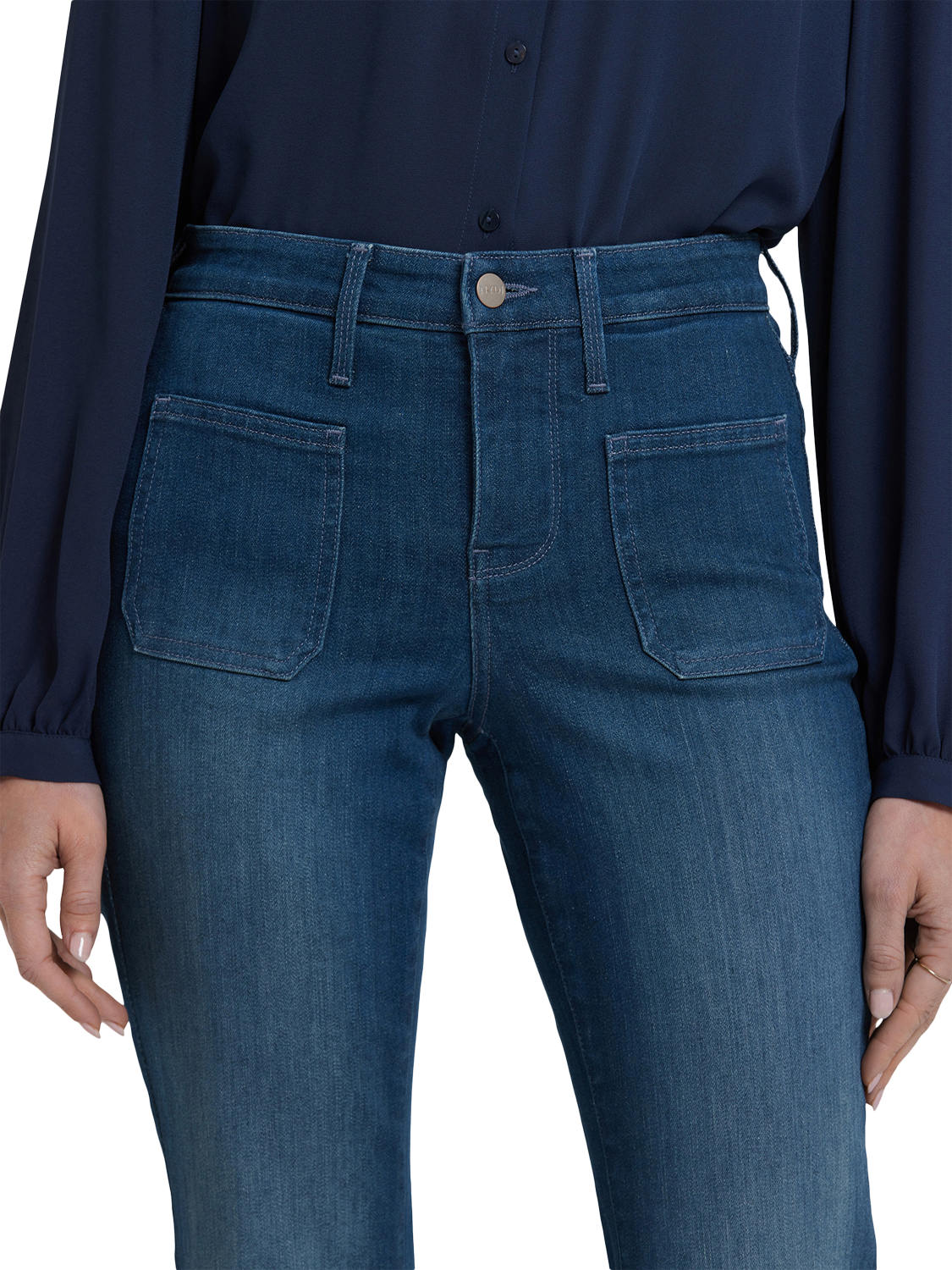 Product image 5 of 5, which shows NYDJ Ava Patch Pockets Flared Jeans, Hugo Rain, 4