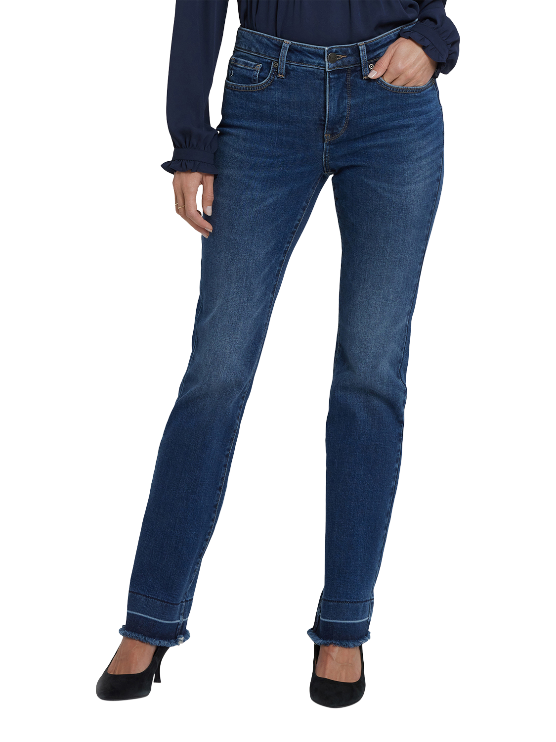 Product image 4 of 5, which shows NYDJ Barbara Frayed Hem Bootcut Jeans, Dark Loire, 4