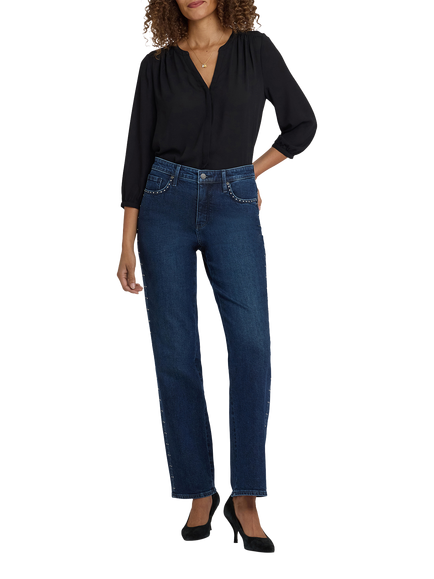 NYDJ Brooke Rhinestone Loose Straight Jeans, Louvre Sapphire, Louvre Sapphire