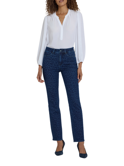 NYDJ Marilyn Straight Jeans, Dark Denim Leopard, Dark Denim Leopard