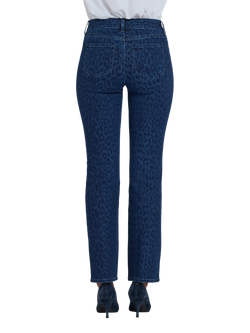 NYDJ Marilyn Straight Jeans, Dark Denim Leopard - view 2, Dark Denim Leopard