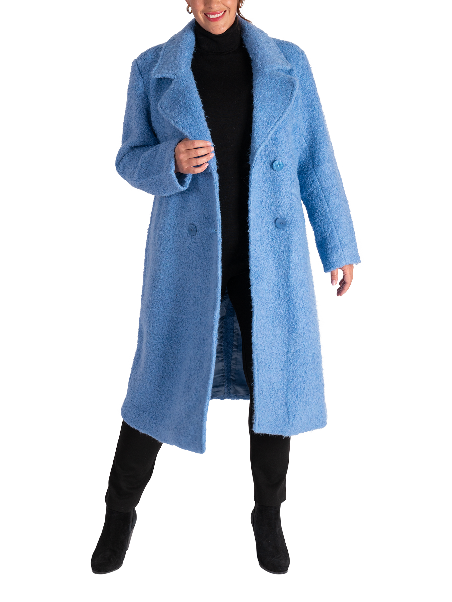 Product image 1 of 5, which shows chesca Textured Wool Blend Coat, Cornflower Blue, 14-16