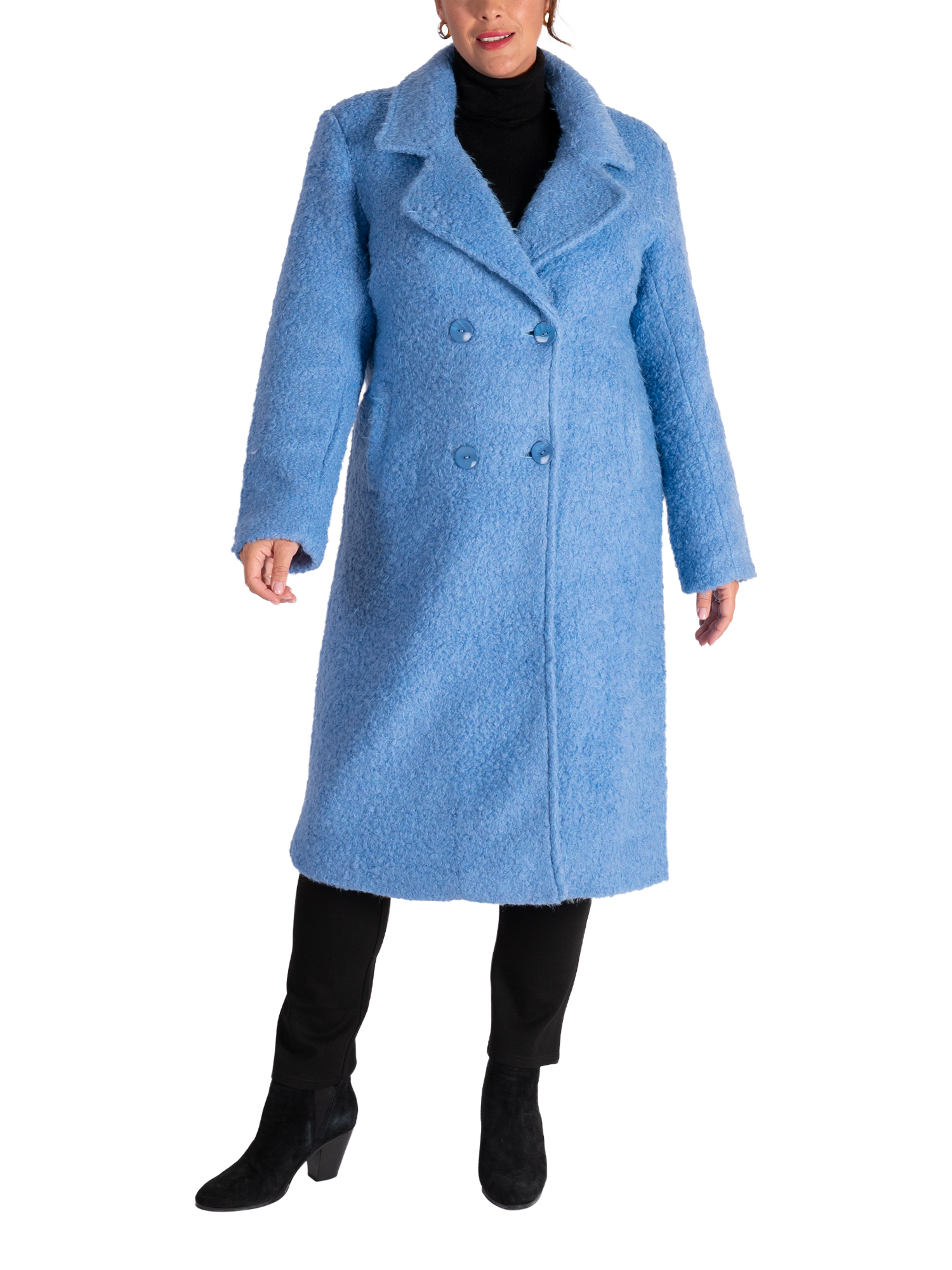 Product image 3 of 5, which shows chesca Textured Wool Blend Coat, Cornflower Blue, 14-16