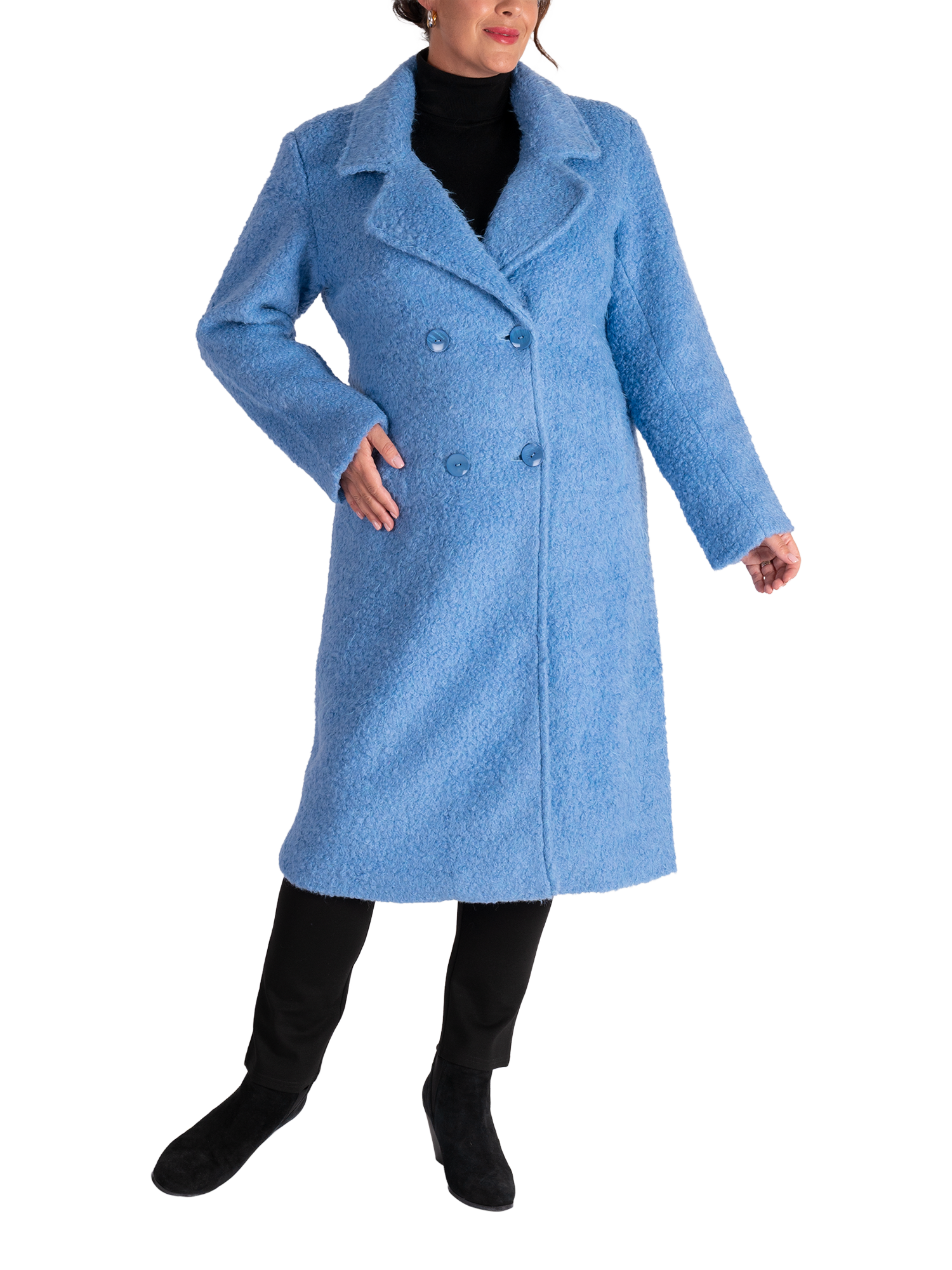 Product image 4 of 5, which shows chesca Textured Wool Blend Coat, Cornflower Blue, 14-16