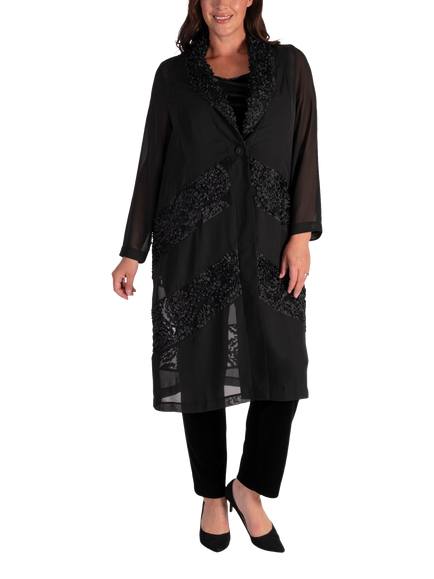 chesca Single Button Chiffon Coat, Black, Black