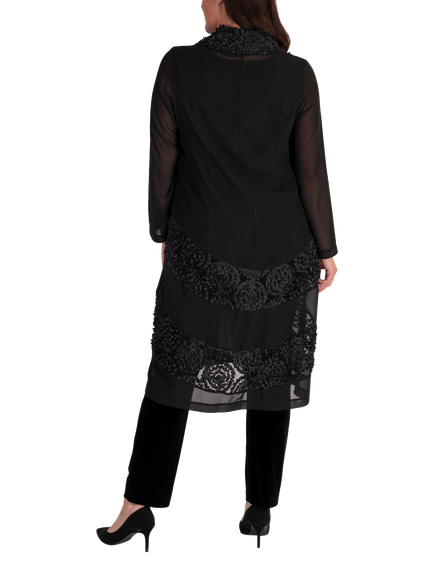chesca Single Button Chiffon Coat, Black - view 2, Black