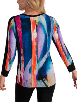 chesca Brushstrokes Long Sleeve Jersey Top, Black/Multi - view 2, Black/Multi