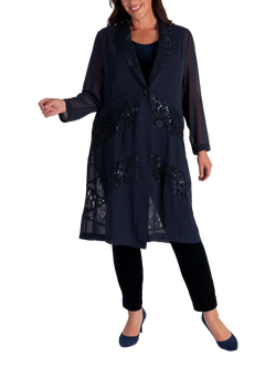 chesca Single Button Chiffon Coat, Dark Navy