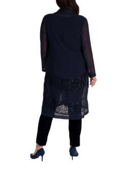 chesca Single Button Chiffon Coat - view 2, Dark Navy