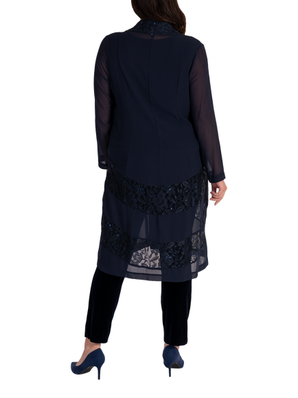 chesca Single Button Chiffon Coat - view 2, Dark Navy