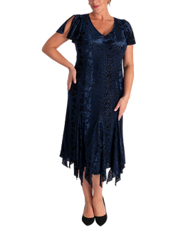 chesca Leopard Burnout A-Line Midi Dress, Navy, Navy