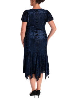 chesca Leopard Burnout A-Line Midi Dress, Navy - view 2, Navy