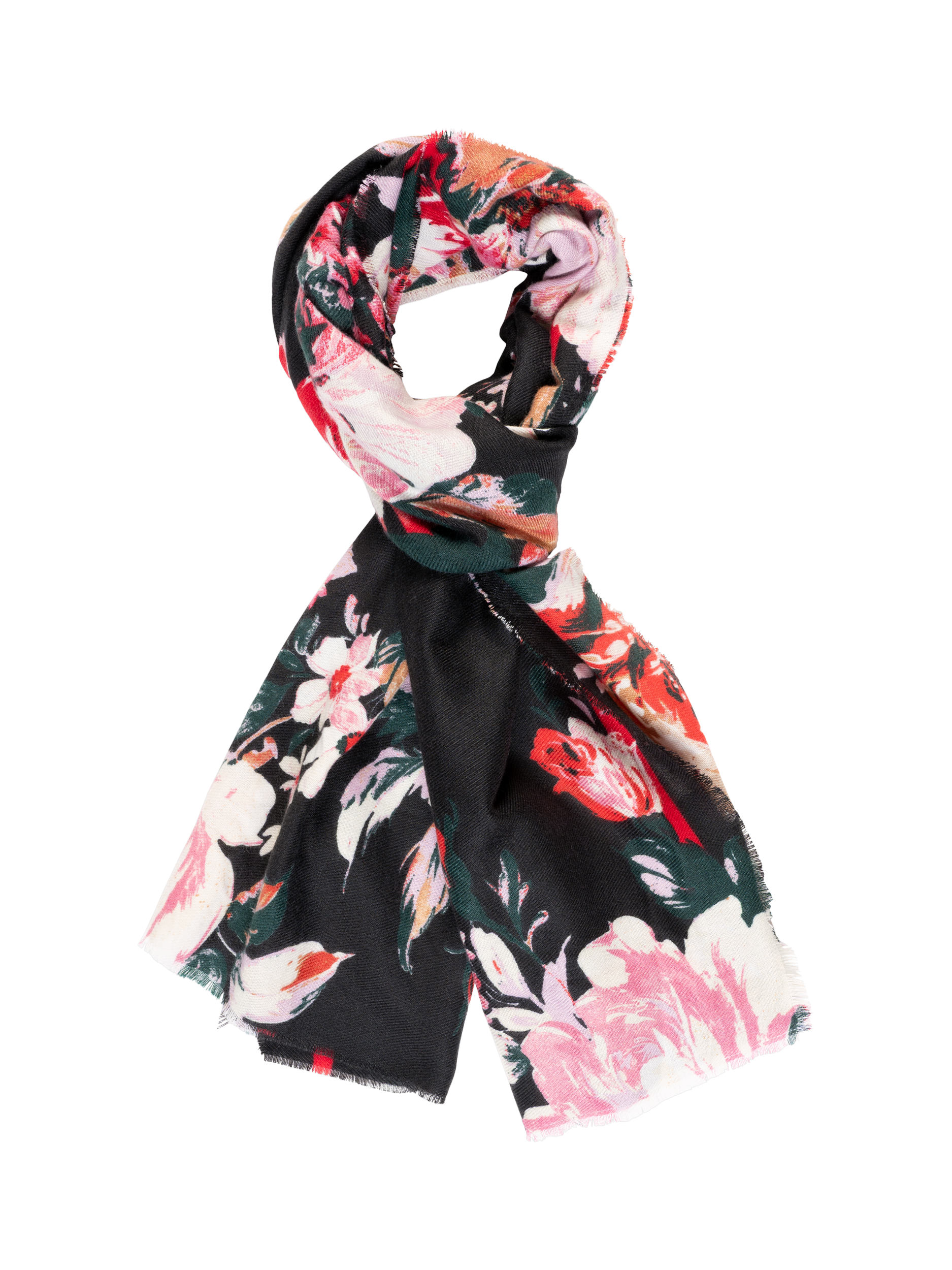 Product image 1 of 3, which shows chesca Floral Bouquet Scarf, Black/Multi, One Size