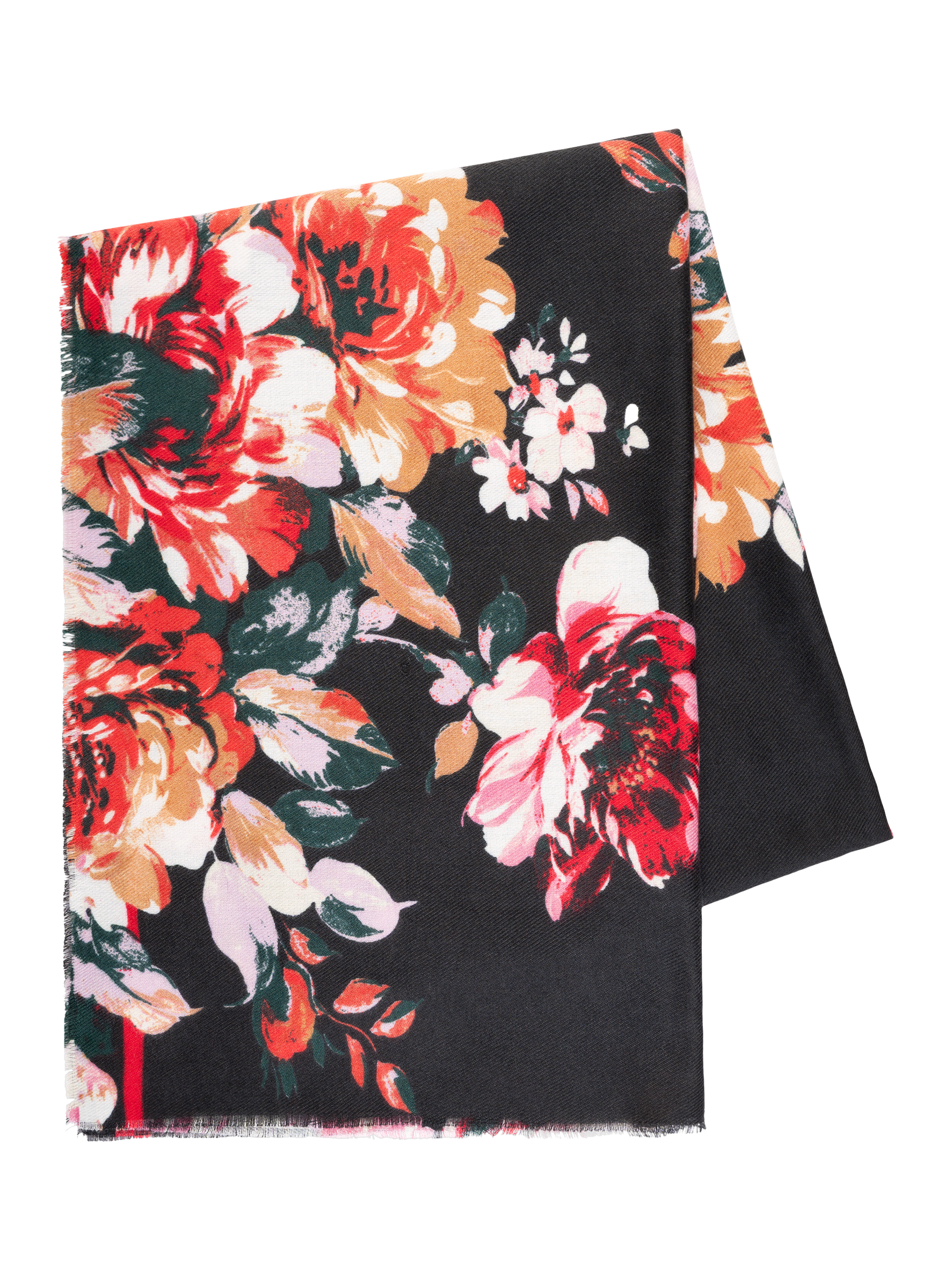 Product image 3 of 3, which shows chesca Floral Bouquet Scarf, Black/Multi, One Size
