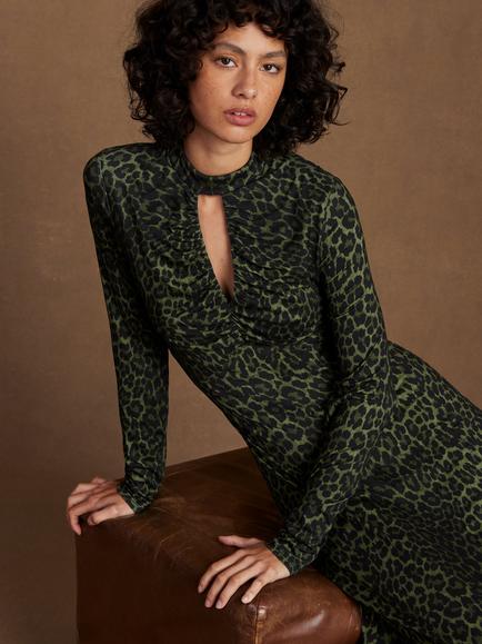 Ro&Zo Animal Print A-Line High Neck Maxi Dress - view 2, Green
