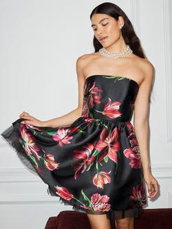 Ro&Zo Hannah Bandeau Neck Hand Painted Mini Dress - view 2, Black