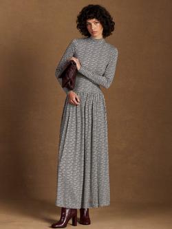 Ro&Zo HIgh Neck Houndstooth A-Line Maxi Dropped, Grey