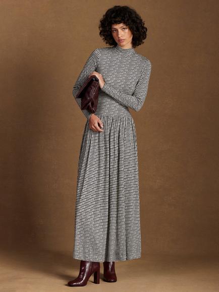 Ro&Zo Petite Houndstooth Dropped Waist Jersey Dress, Grey