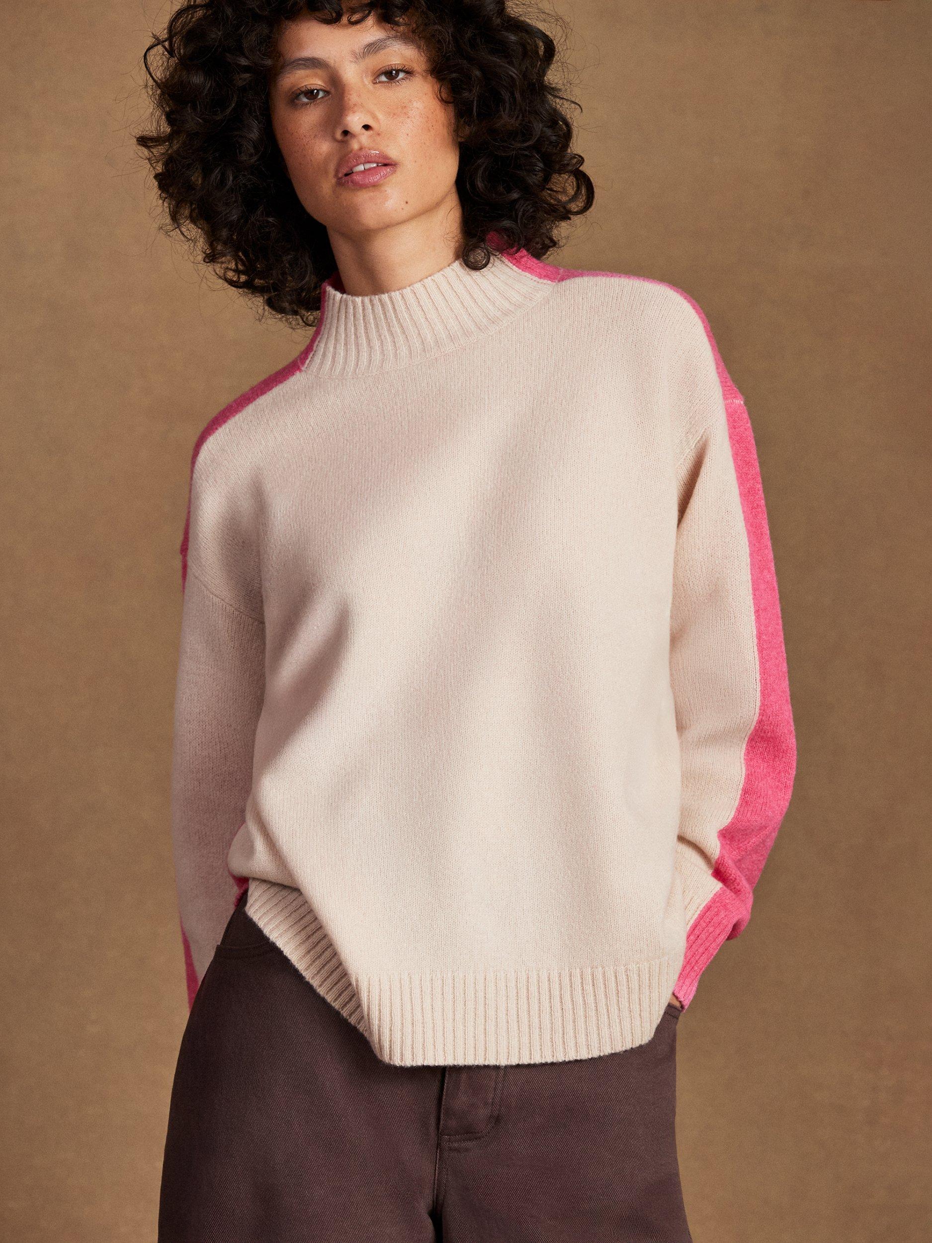 Product image 2 of 4, which shows Ro&Zo Colour Block Pure Wool Jumper, Pink, XS
