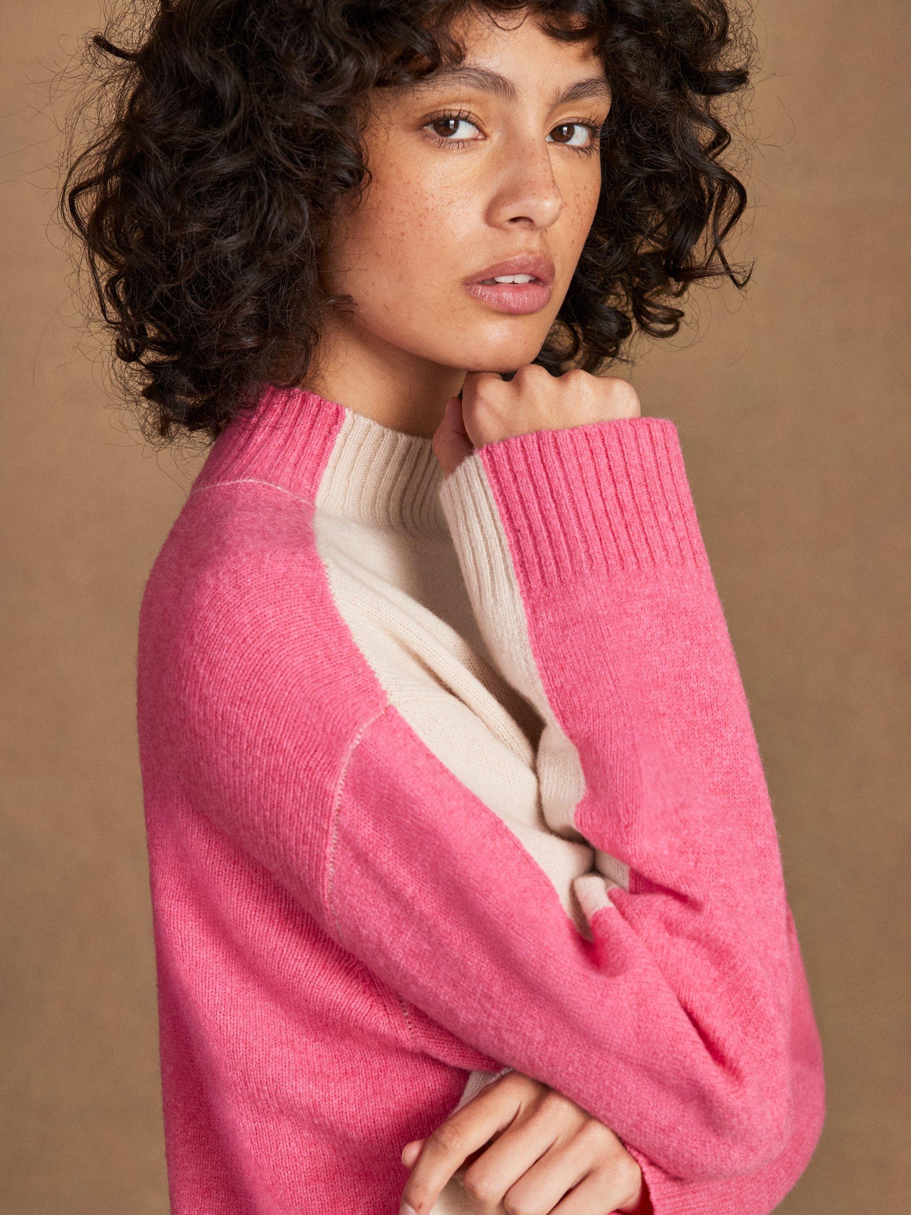 Product image 3 of 4, which shows Ro&Zo Colour Block Pure Wool Jumper, Pink, XS